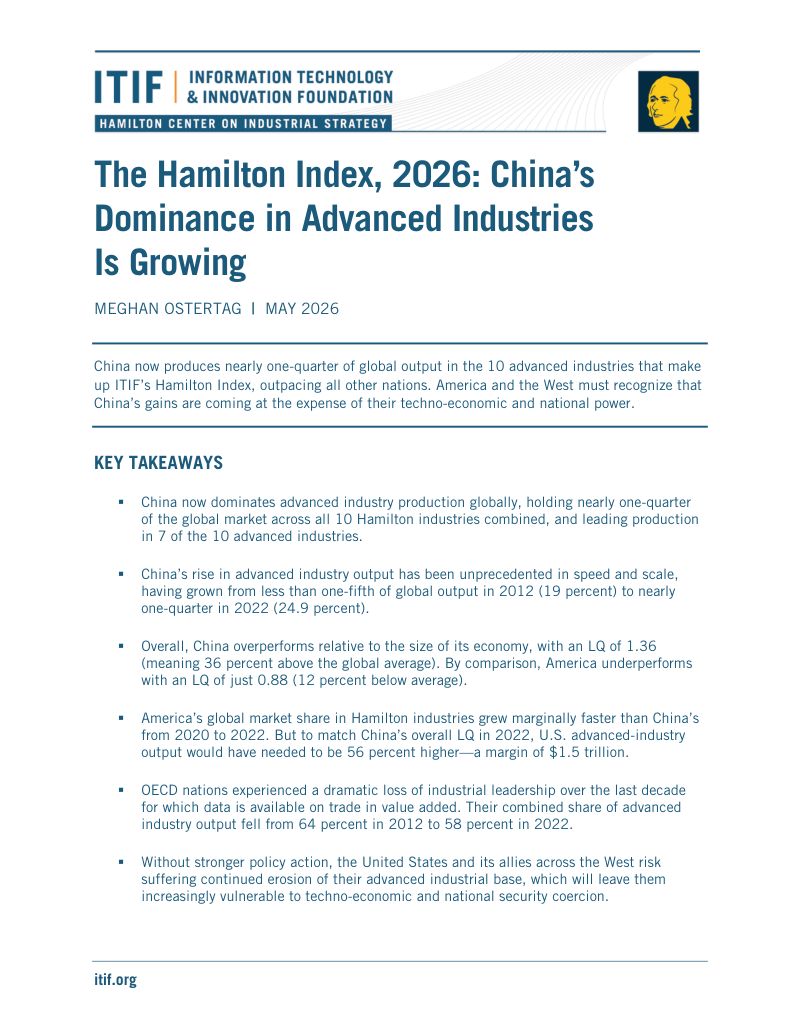 ITIF：2026汉密尔顿指数报告：中国在先进产业的主导地位持续提升（英文版）