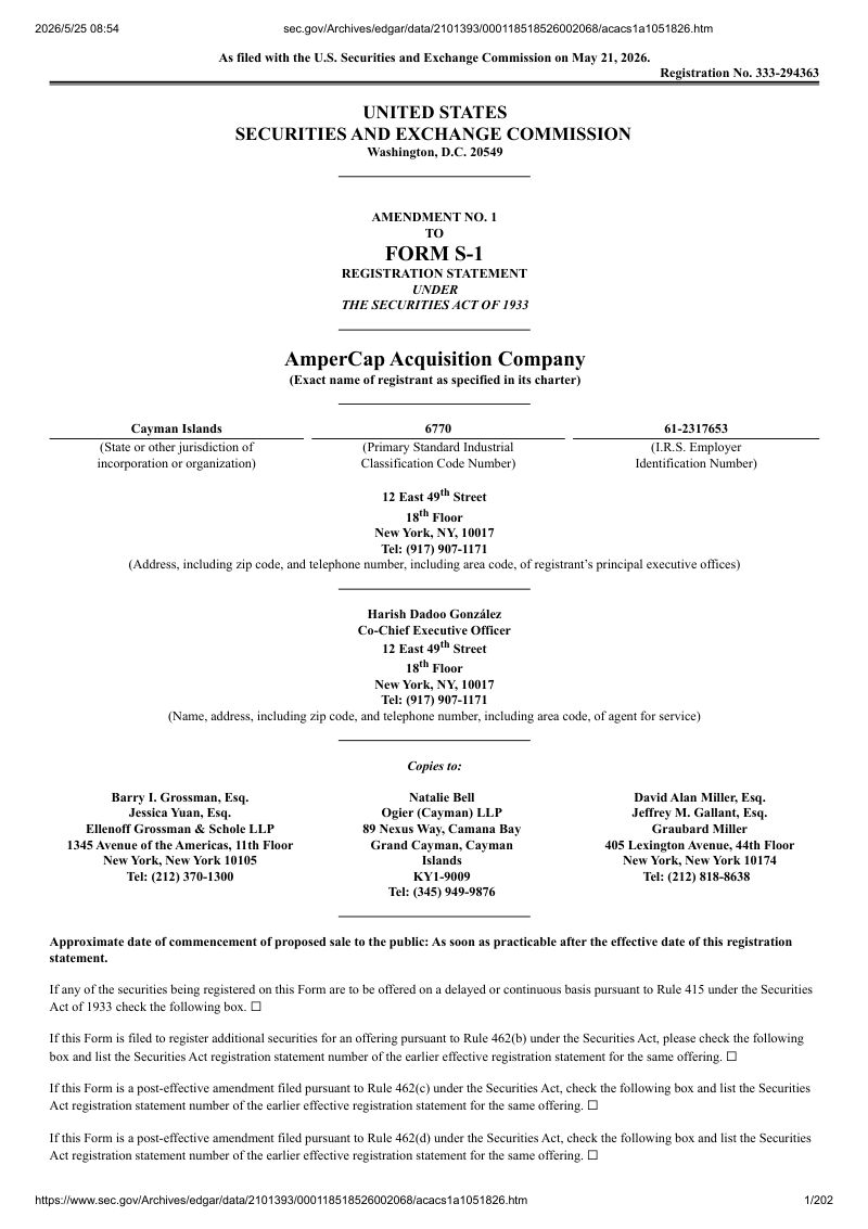 AmperCap Acquisition Co（APMC）美股招股说明书 S-1（2026-05-22修订版）（英文版）