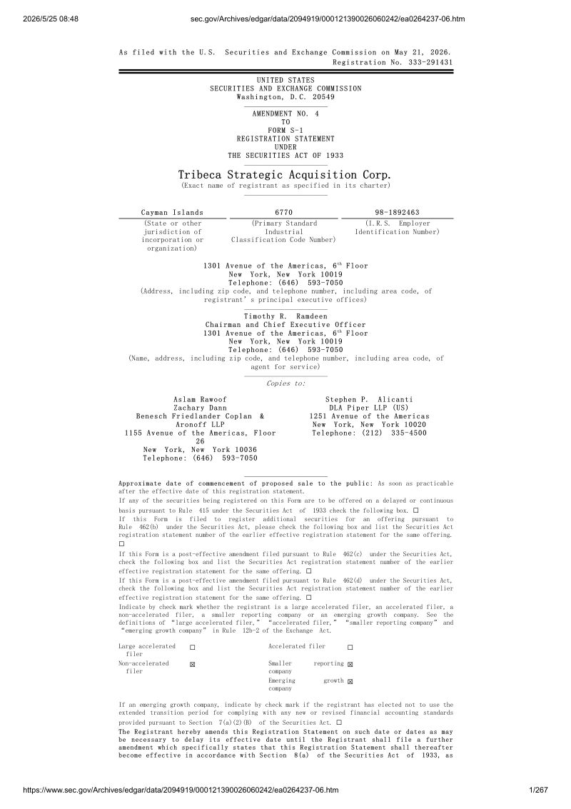 Tribeca Strategic Acquisition Corp（BID）美股招股说明书 S-1（2026-05-22修订版）（英文版）