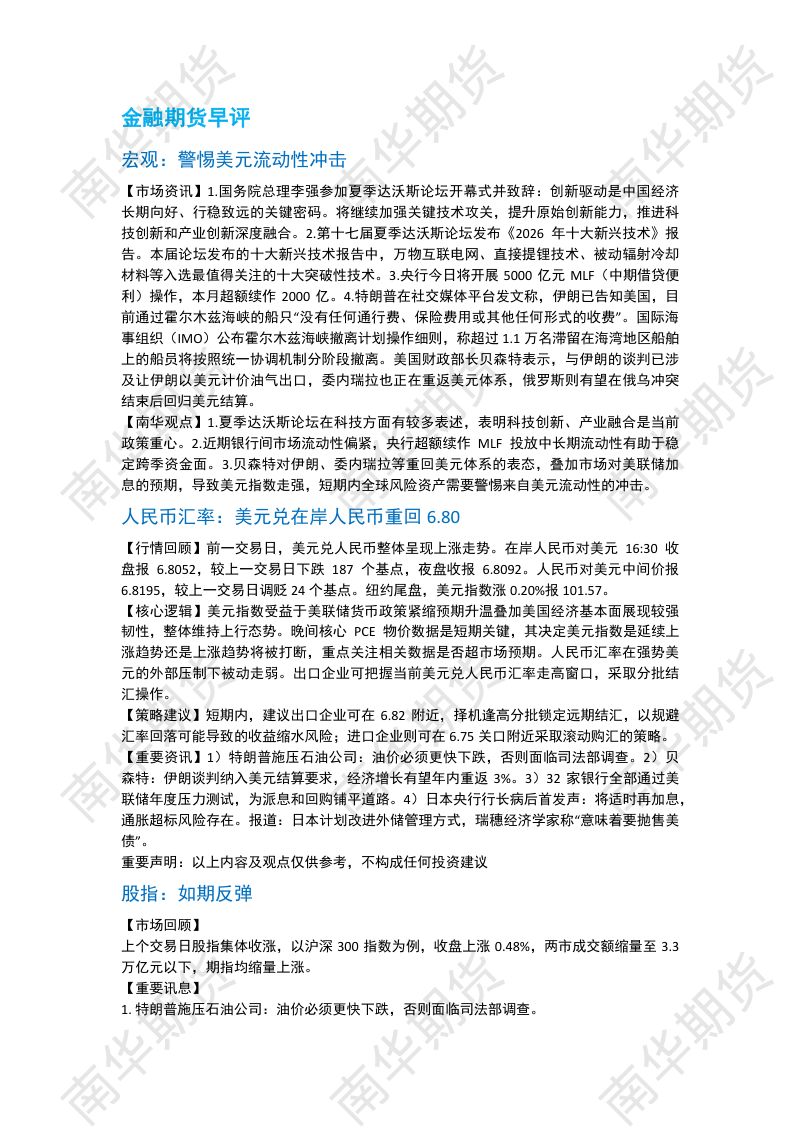南华期货丨期市早餐2026.06.25