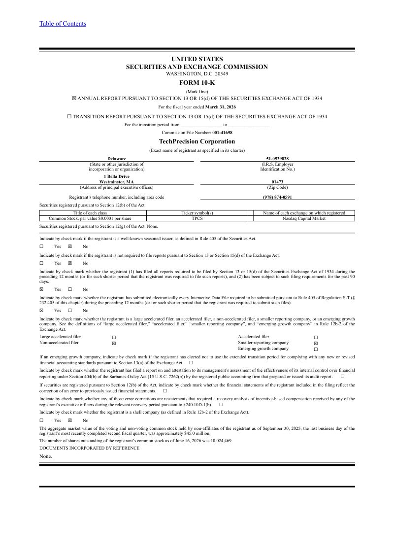 Techprecision Corp 2025年度报告