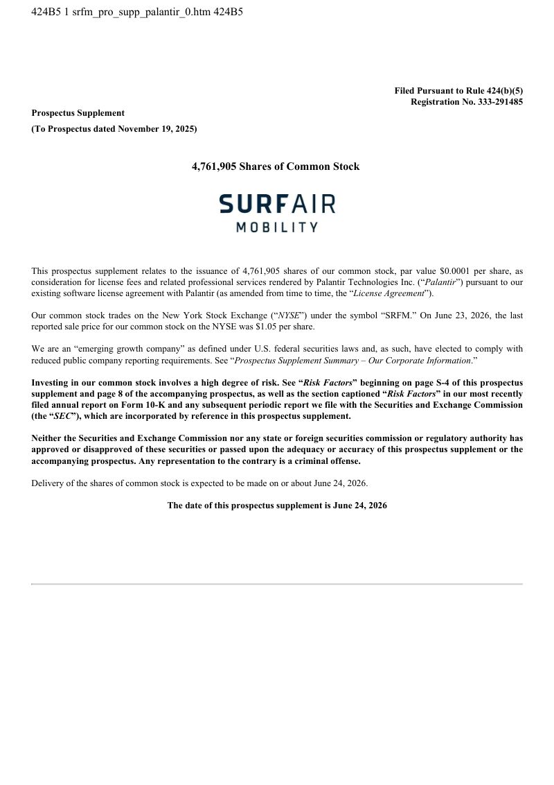 Surf Air Mobility Inc. 美股招股说明书(2026年6月26日版)