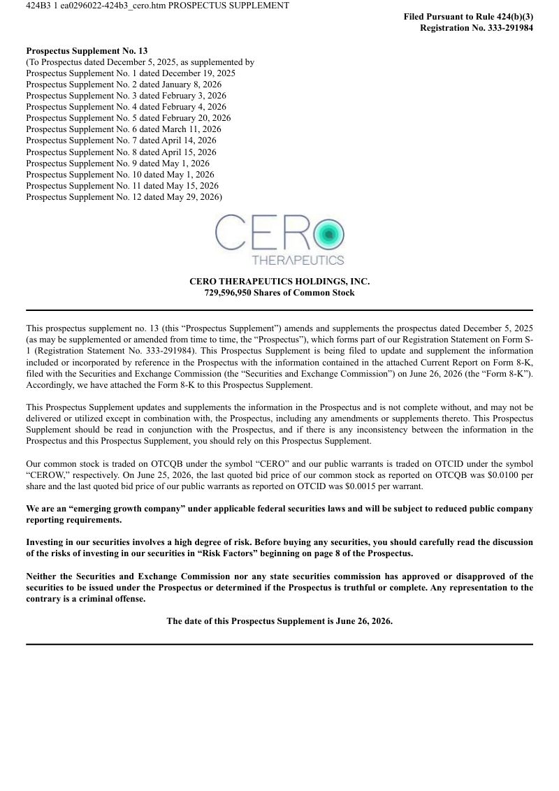 CERo Therapeutics Holdings Inc美股招股说明书(2026-06-26版)