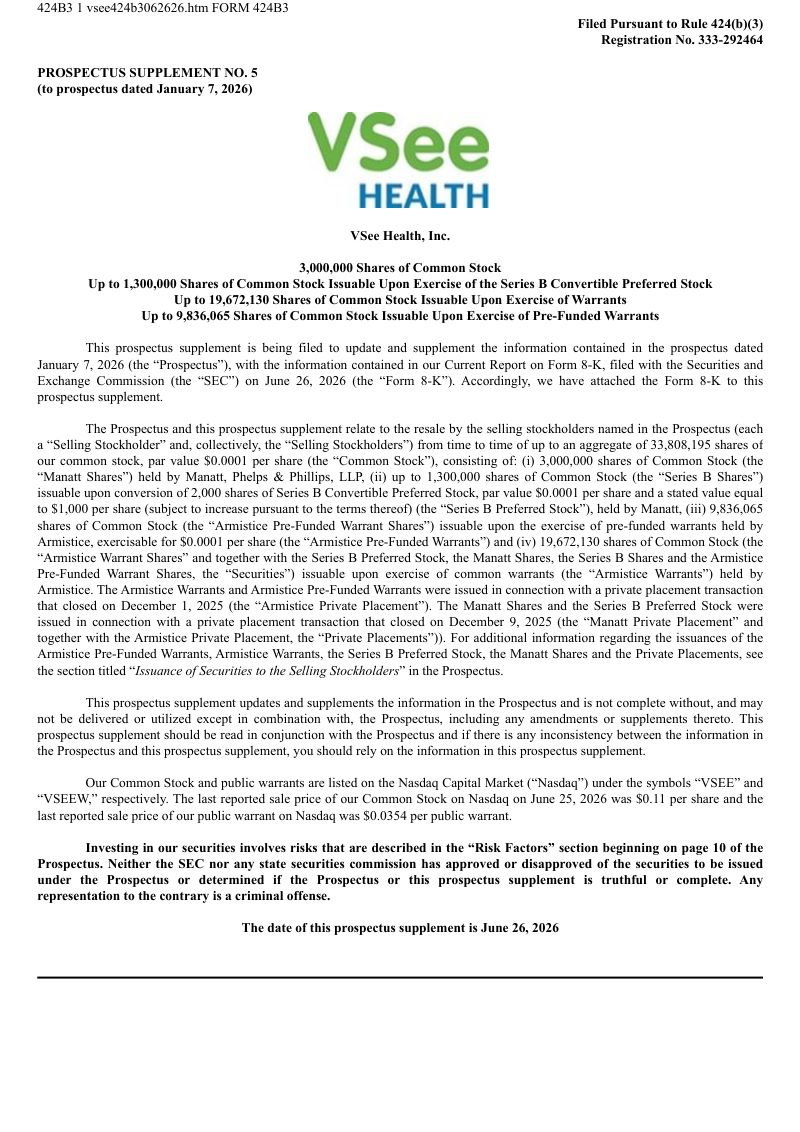 VSee Health Inc美股招股说明书(2026-06-26版)