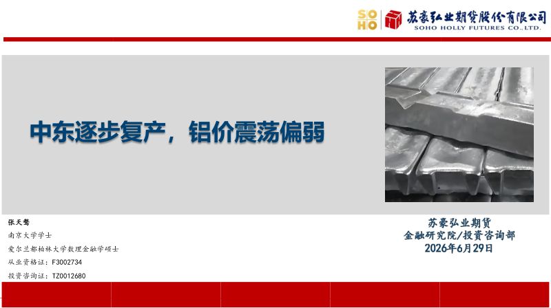 中东逐步复产,铝价震荡偏弱