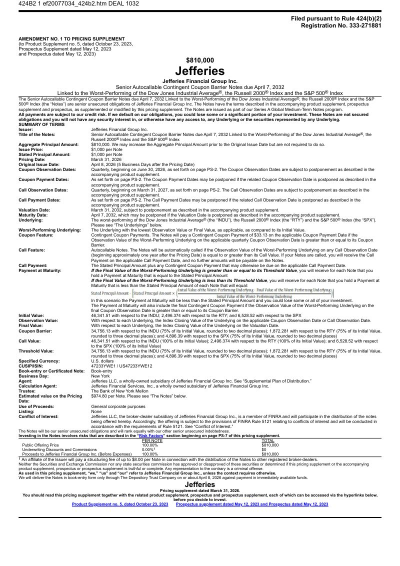 Jefferies Financial Group Inc美股招股说明书(2026-06-30版)