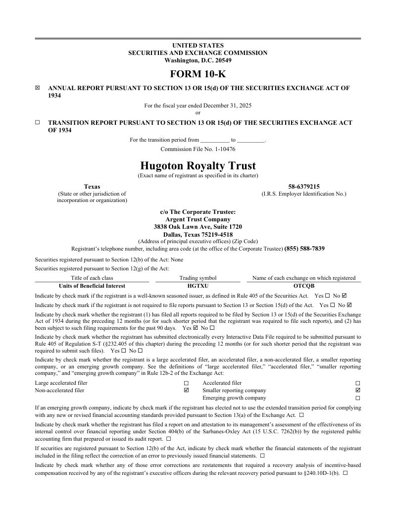 Hugoton Royalty Trust 2025年度报告