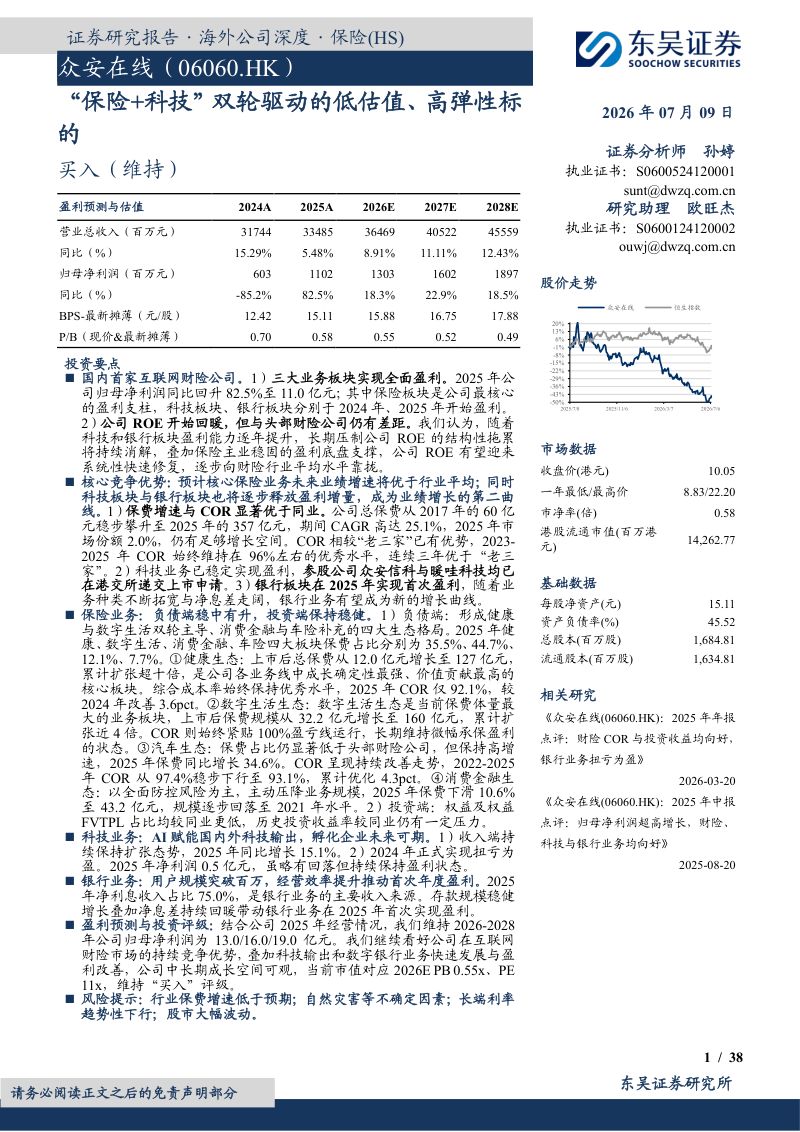 “保险+科技”双轮驱动的低估值、高弹性标的