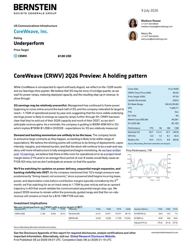 CoreWeave(CRWV)2Q26展望:盘整期