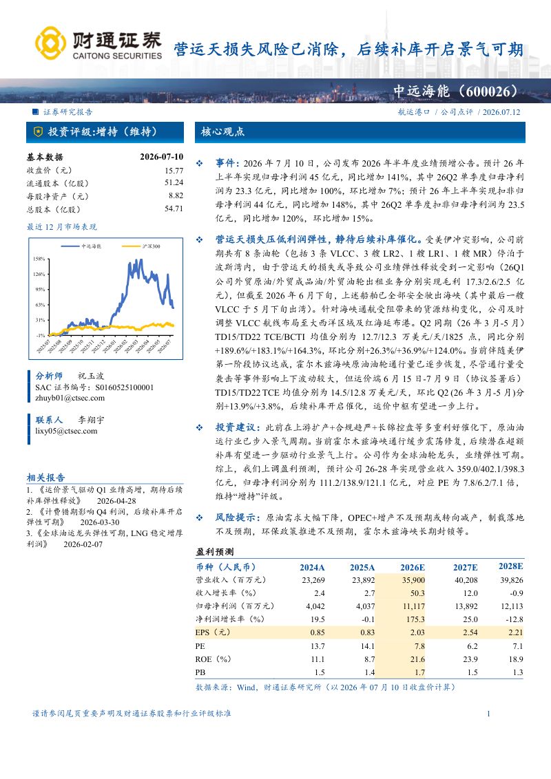 营运天损失风险已消除,后续补库开启景气可期