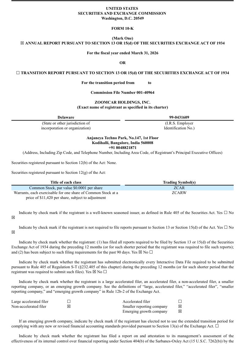 Zoomcar Holdings Inc 2025年度报告