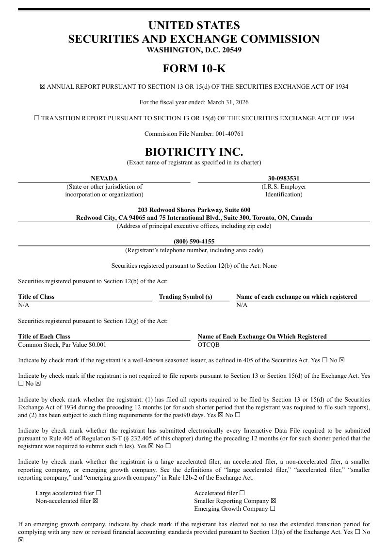 Biotricity Inc 2025年度报告