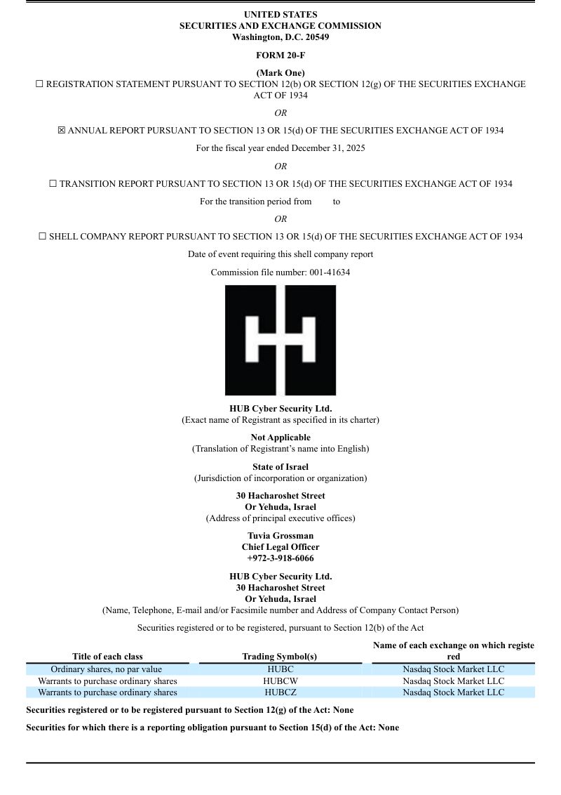 HUB Cyber Security Ltd 2026年年度报告和过渡报告