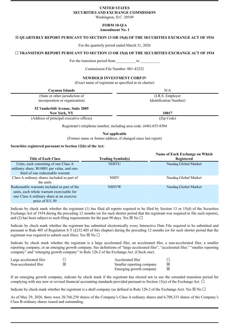 NewHold Investment Corp IV-A 2026年季度报告