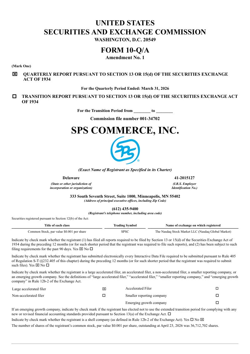 SPS Commerce Inc 2026年季度报告
