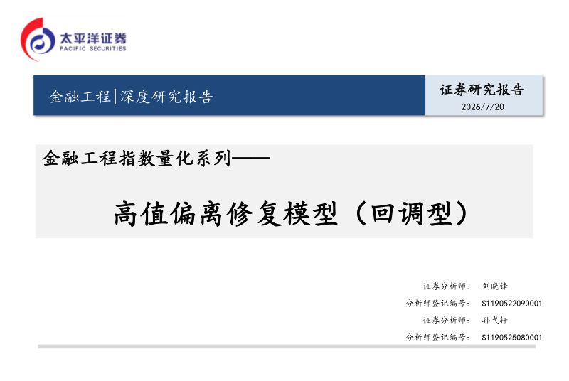 金融工程指数量化系列：高值偏离修复模型（回调型）