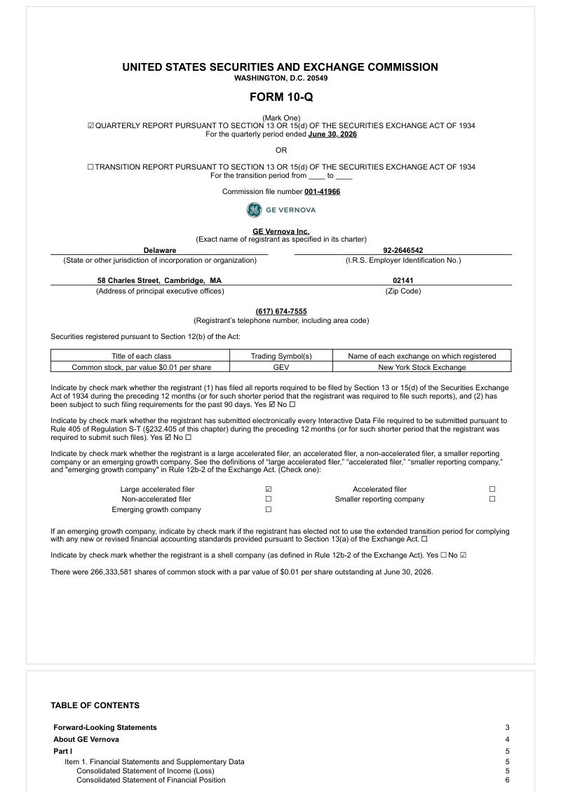 通用电气(GE)维诺瓦2026年季度报告