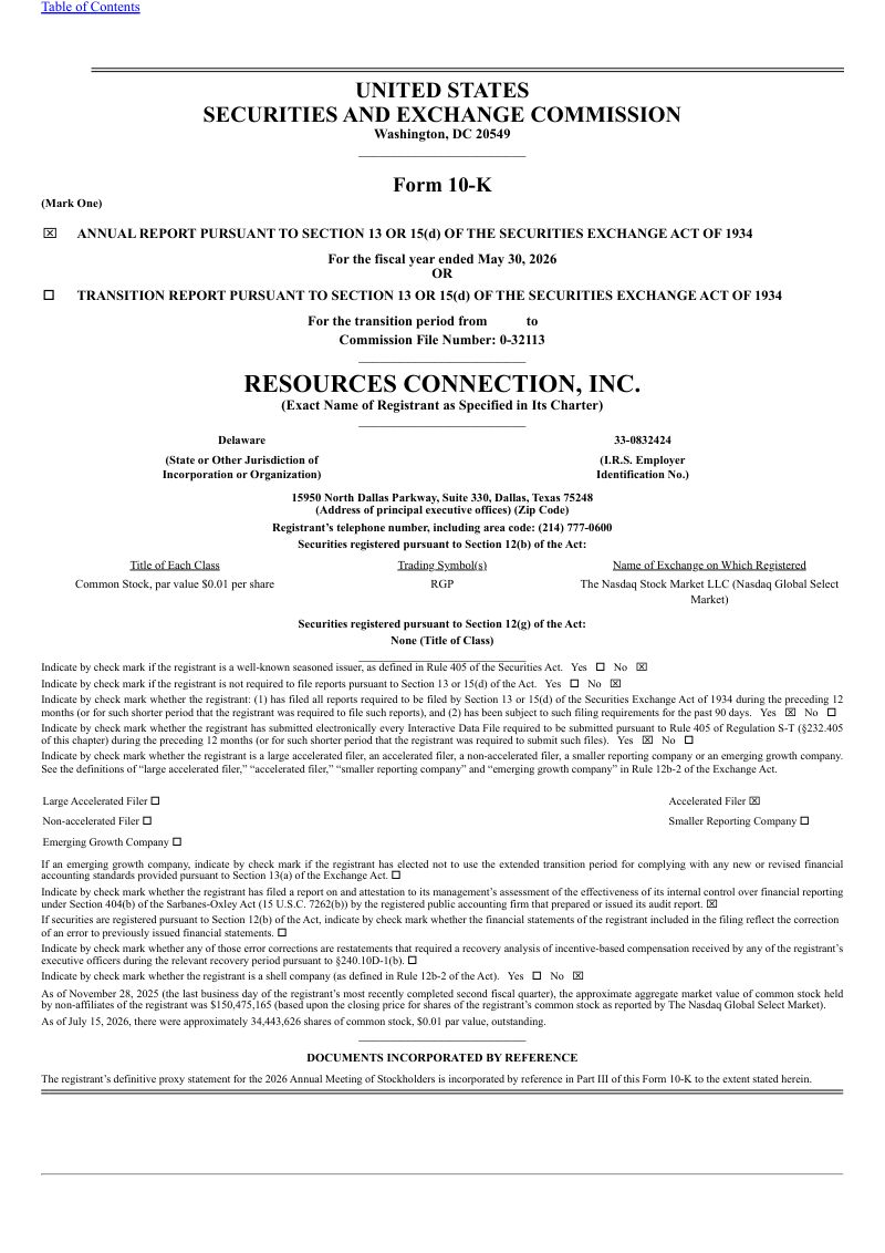 Resources Connection Inc 2025年度报告