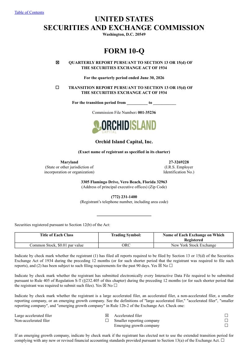 Orchid Island Capital Inc 2026年季度报告