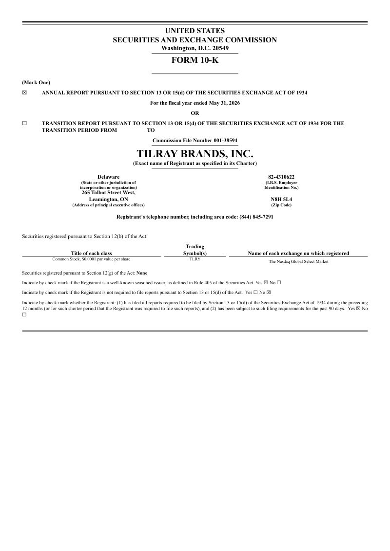 Tilray Brands Inc 2025年度报告