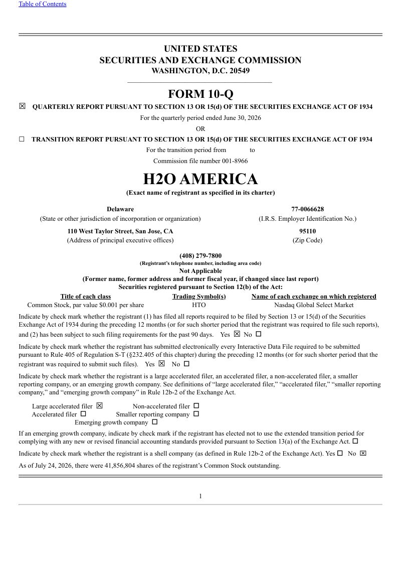 H2O America 2026年季度报告
