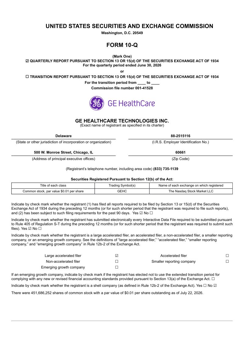 GE HealthCare Technologies 2026年季度报告