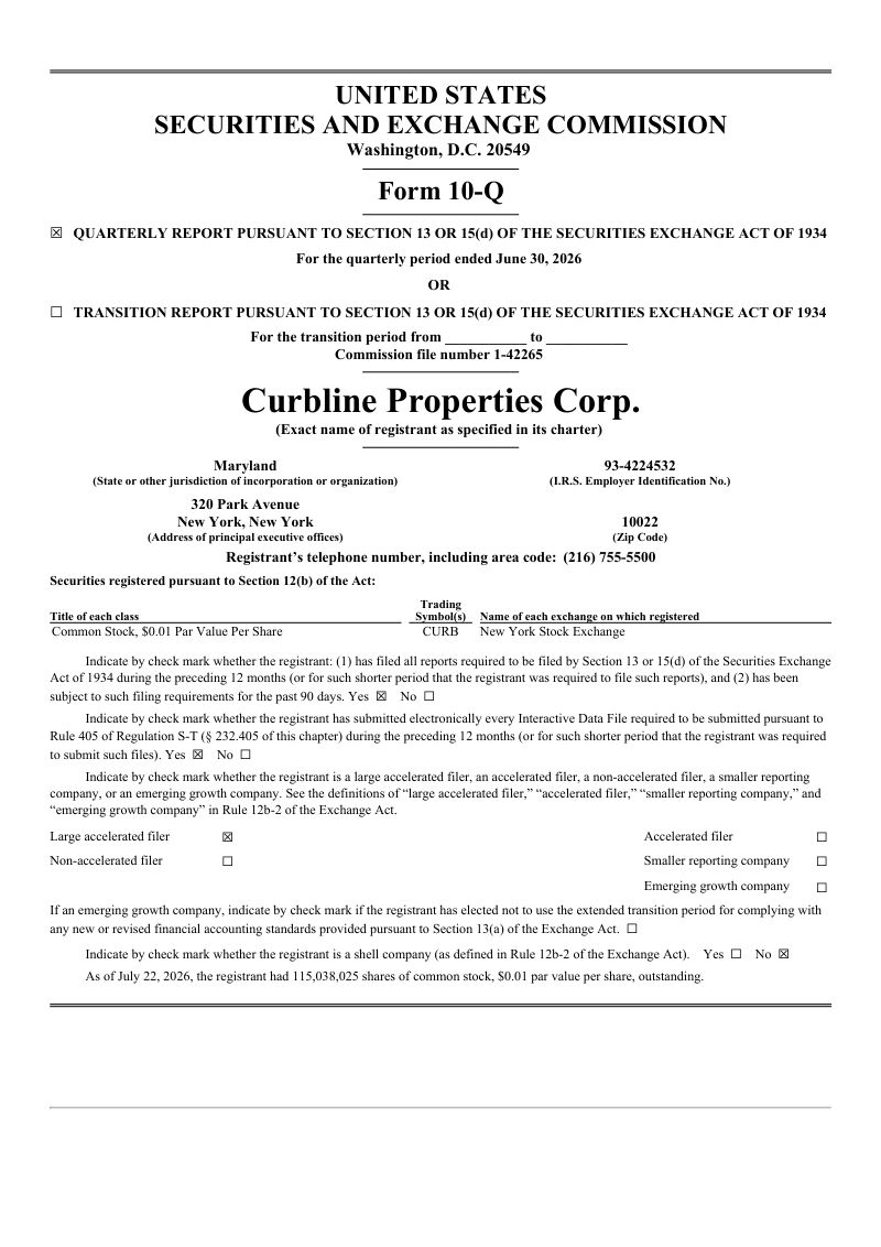Curbline Properties 2026年季度报告