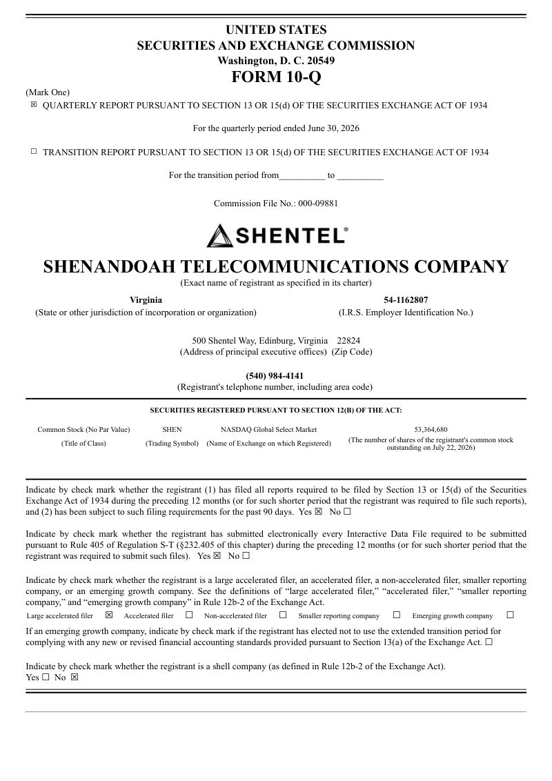 Shenandoah Telecommunications Co 2026年季度报告