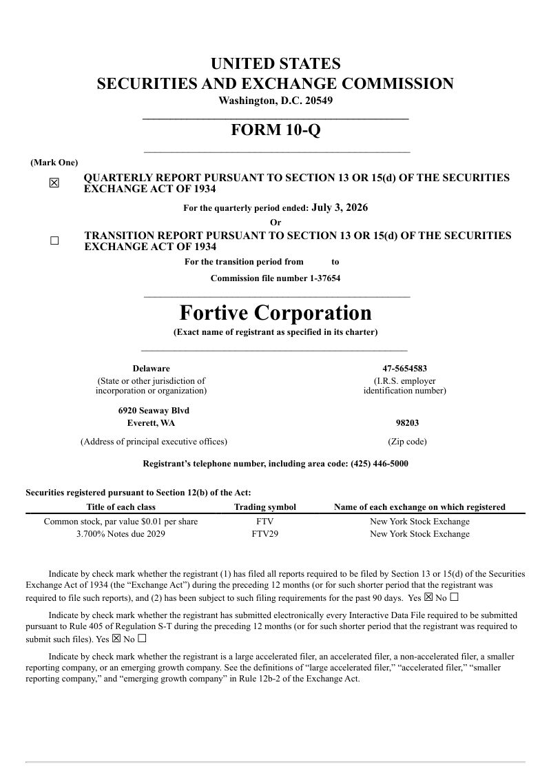 Fortive 2026年季度报告