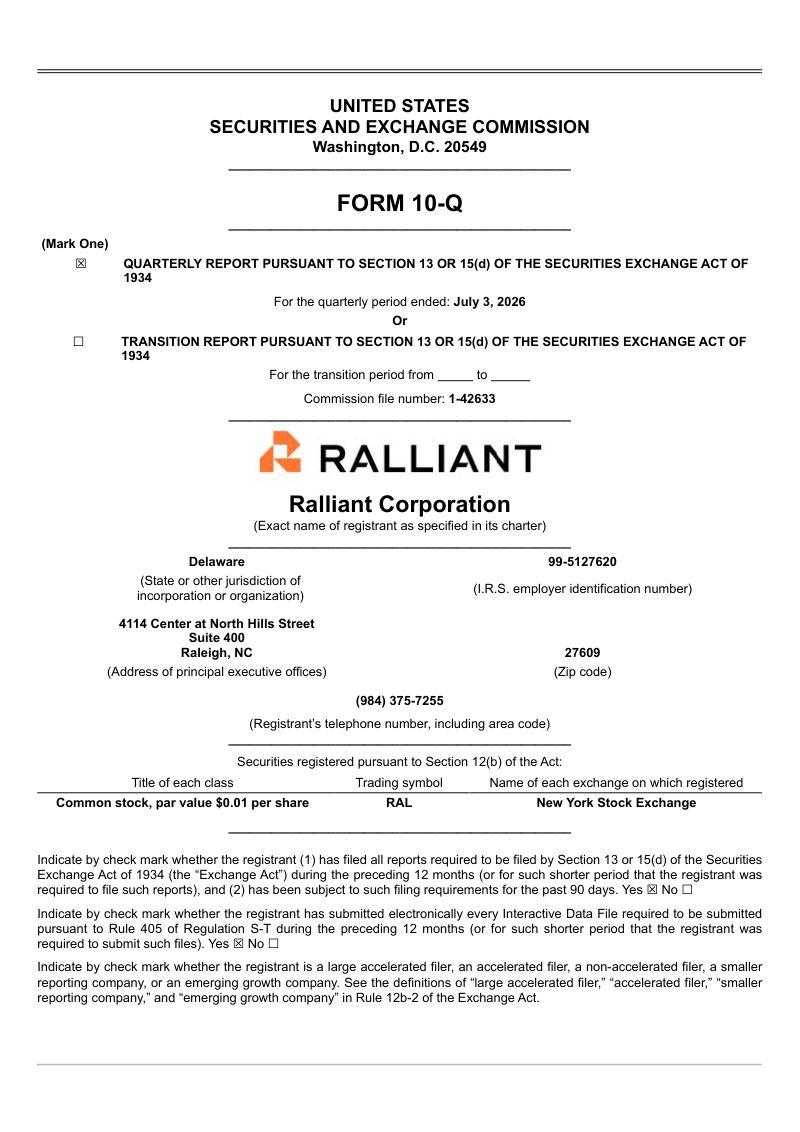 Ralliant Corp 2026年季度报告