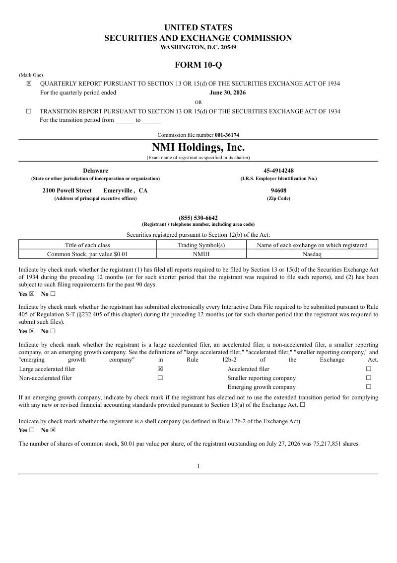 NMI Holdings Inc-A 2026年季度报告