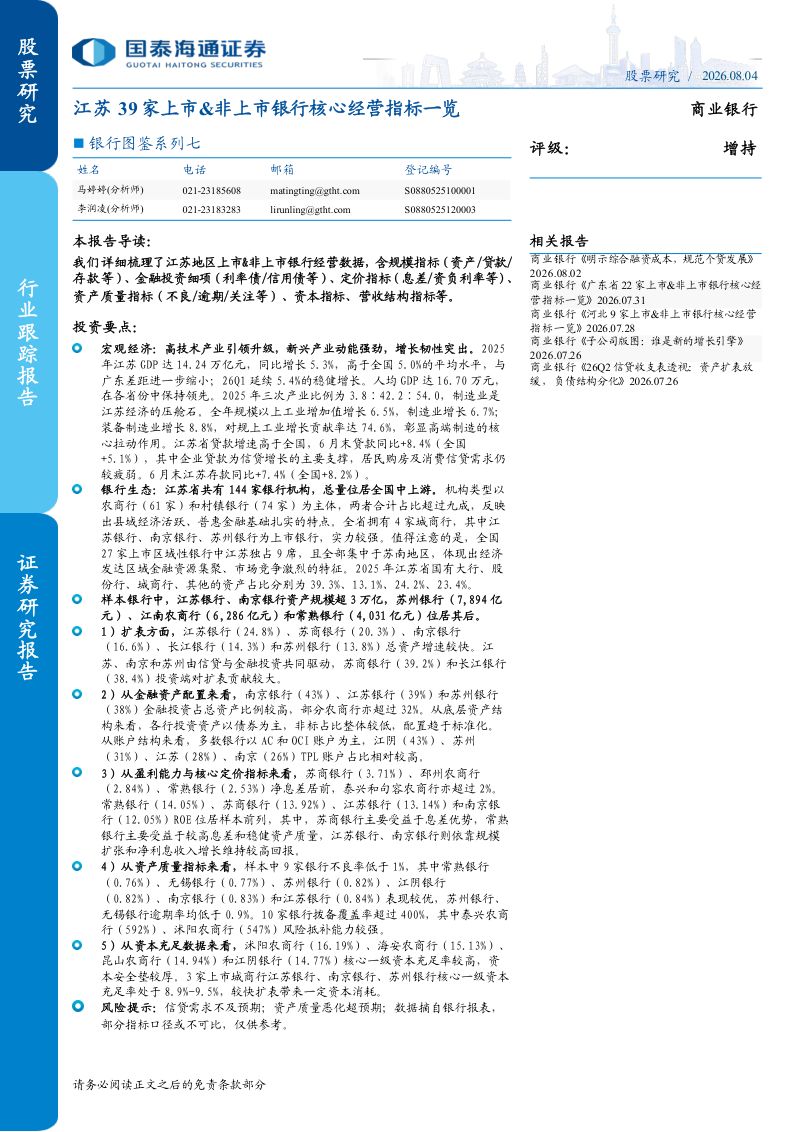 银行图鉴系列七:江苏39家上市&非上市银行核心经营指标一览