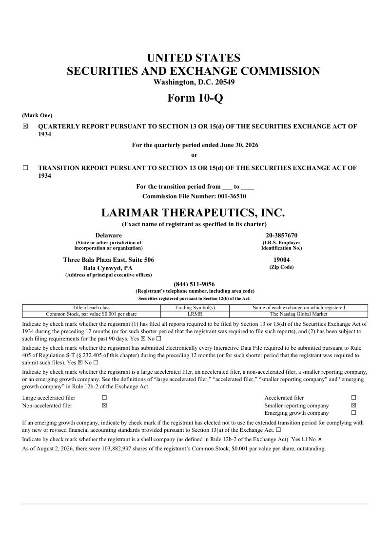 Larimar Therapeutics Inc 2026年季度报告