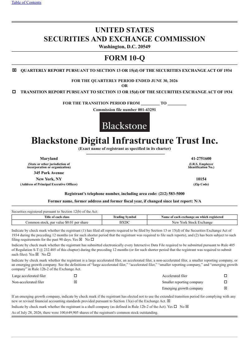 Blackstone Digital Infrastructure Trust Inc 2026年季度报告