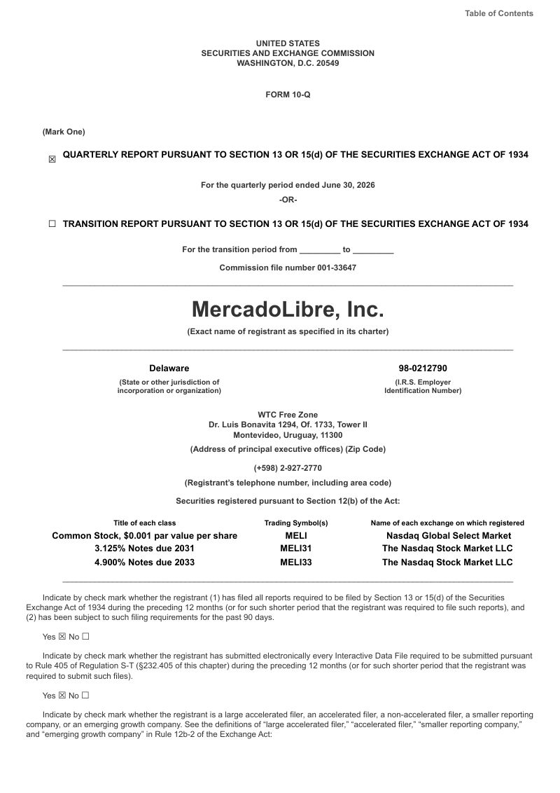 MercadoLibre 2026年季度报告