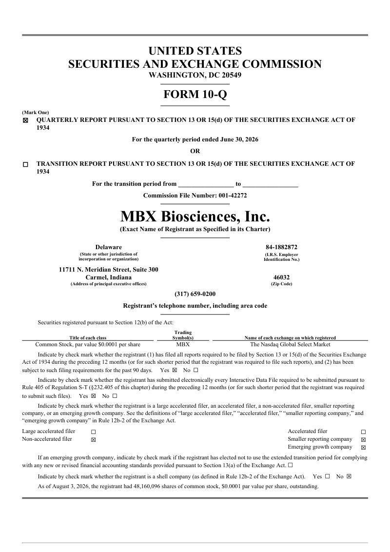 MBX Biosciences Inc 2026年季度报告