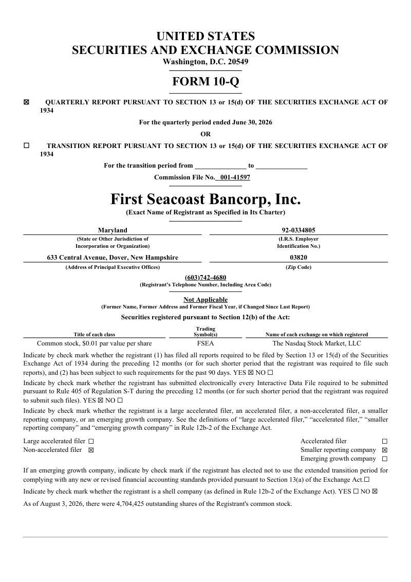 First Seacoast Bancorp Inc 2026年季度报告