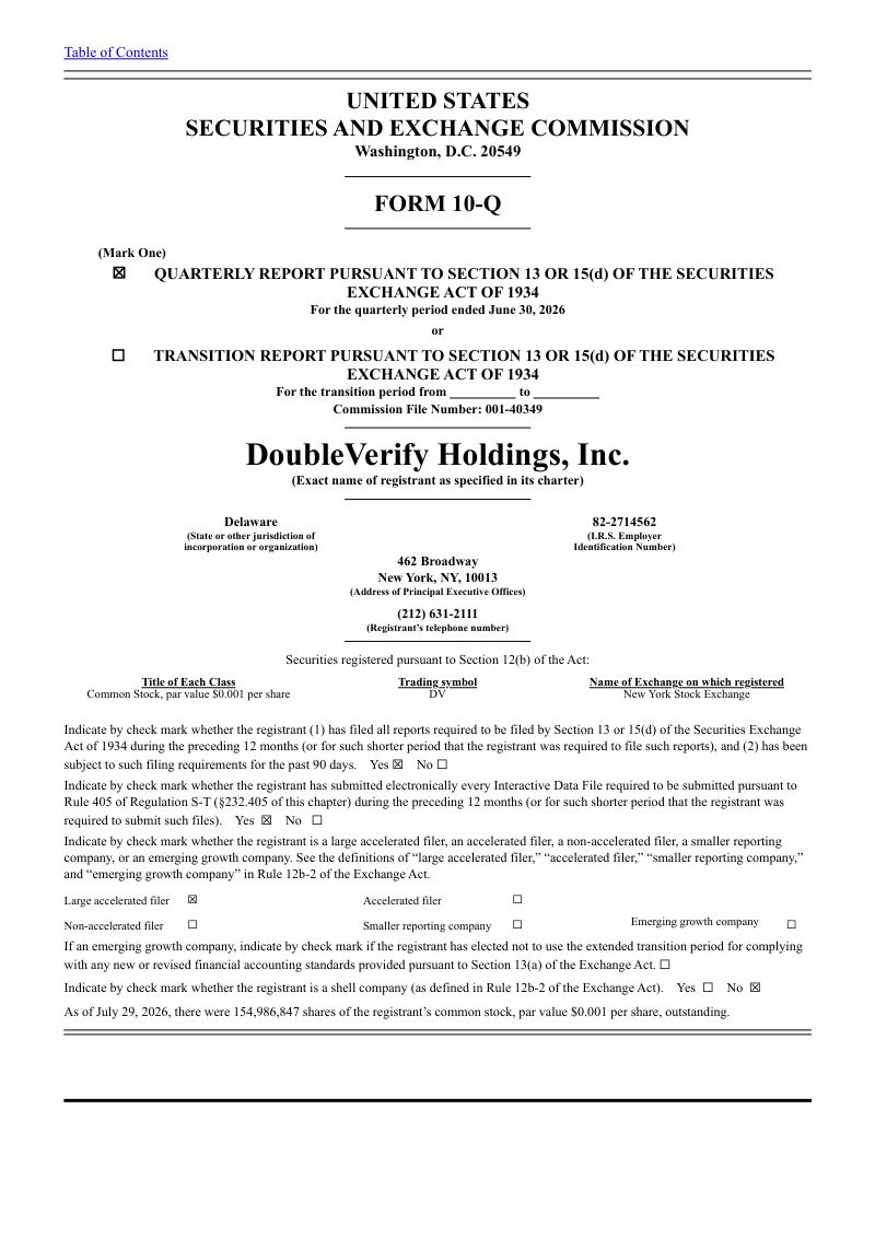 DoubleVerify Holdings Inc 2026年季度报告