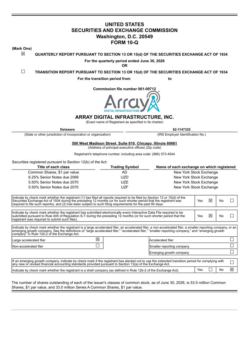 Array Digital Infrastructure 2026年季度报告