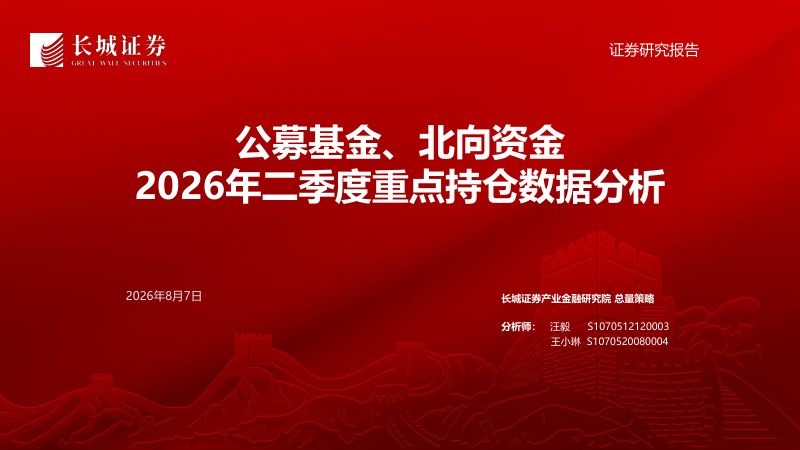 公募基金、北向资金2026年二季度重点持仓数据分析