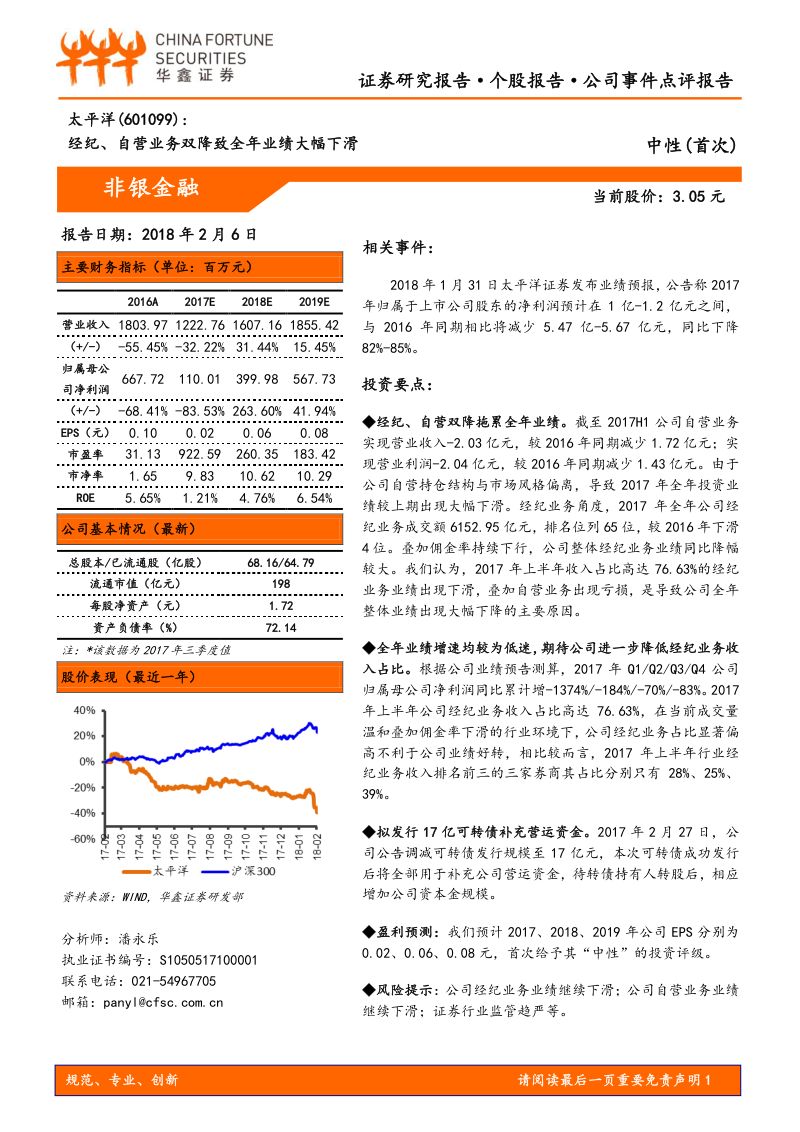【华鑫证券】：经纪、自营业务双降致全年业绩大幅下滑