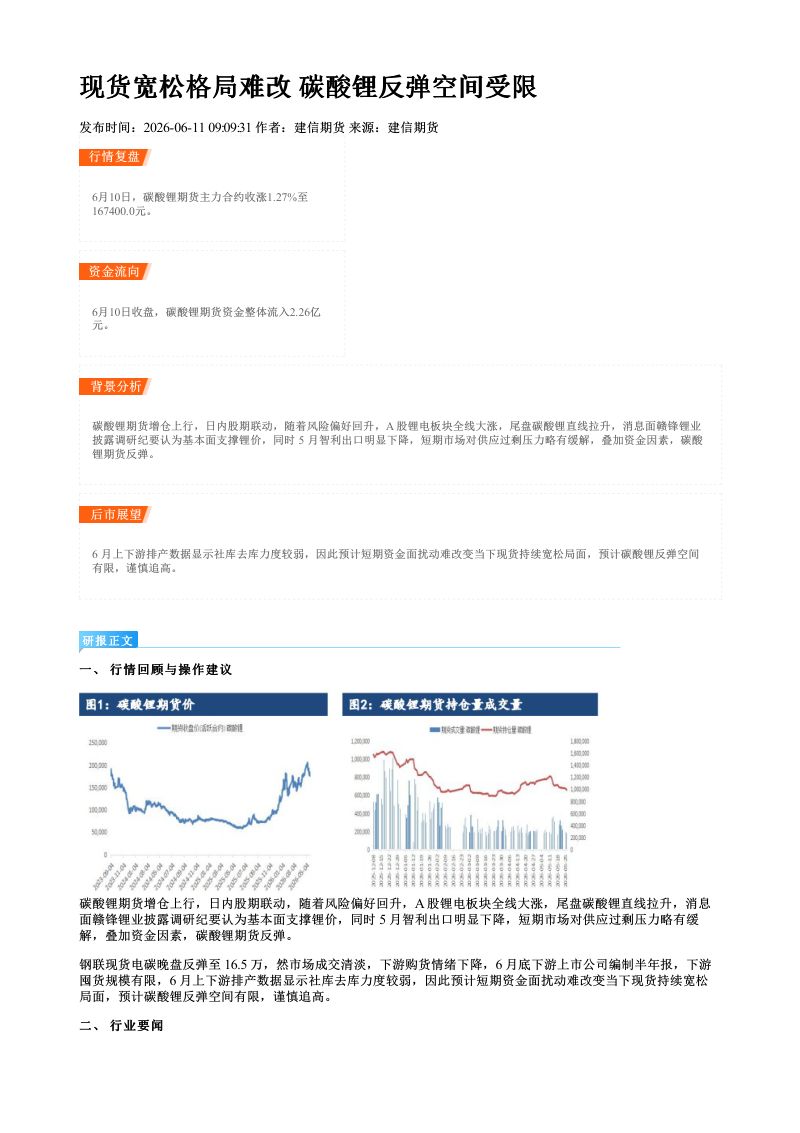现货宽松格局难改 碳酸锂反弹空间受限