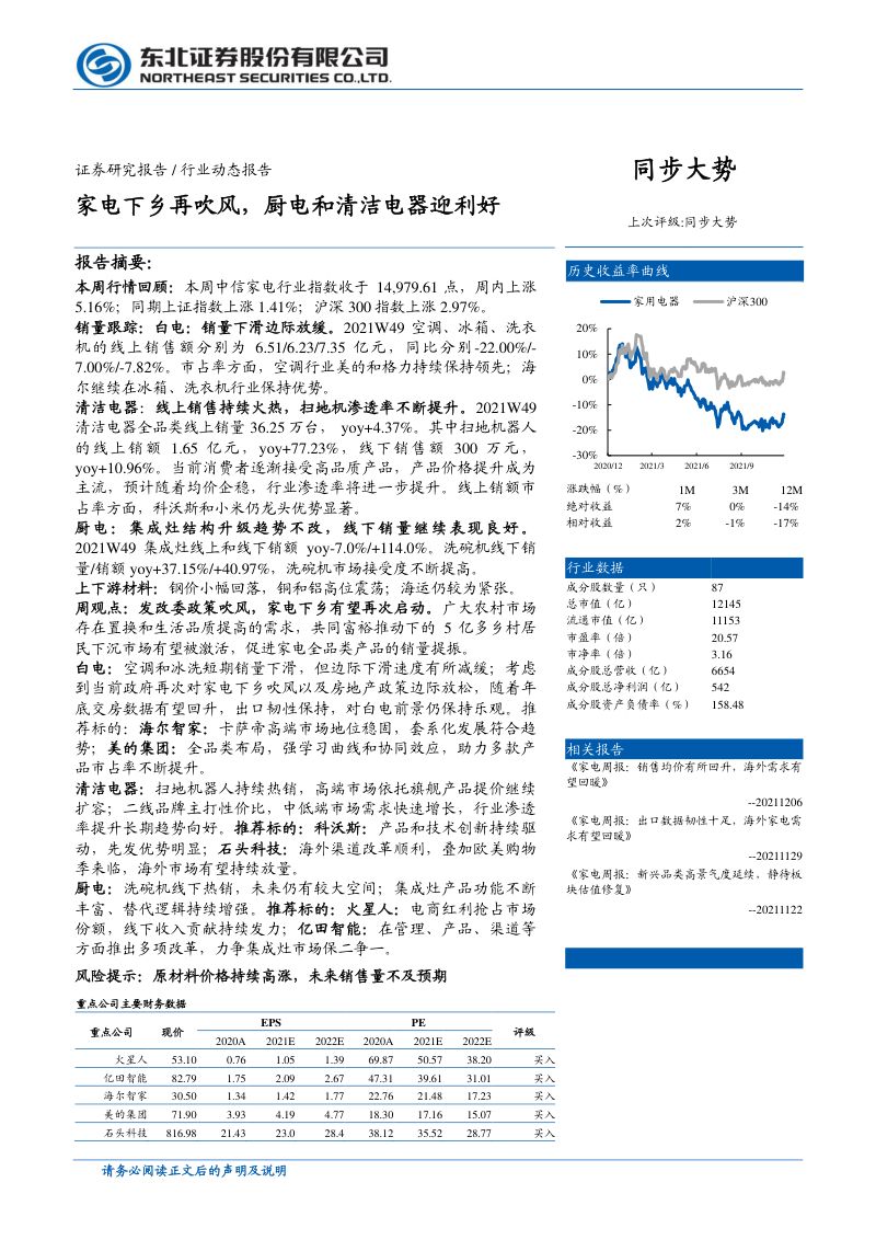 家用电器行业家电下乡再吹风厨电和清洁电器迎利好-21121213页