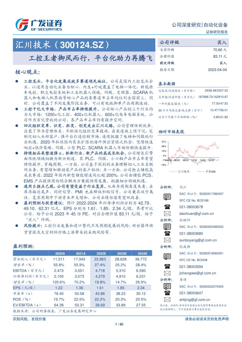 汇川技术-公司研究报告-工控王者御风而行平台化助力再腾飞-230404(80页)