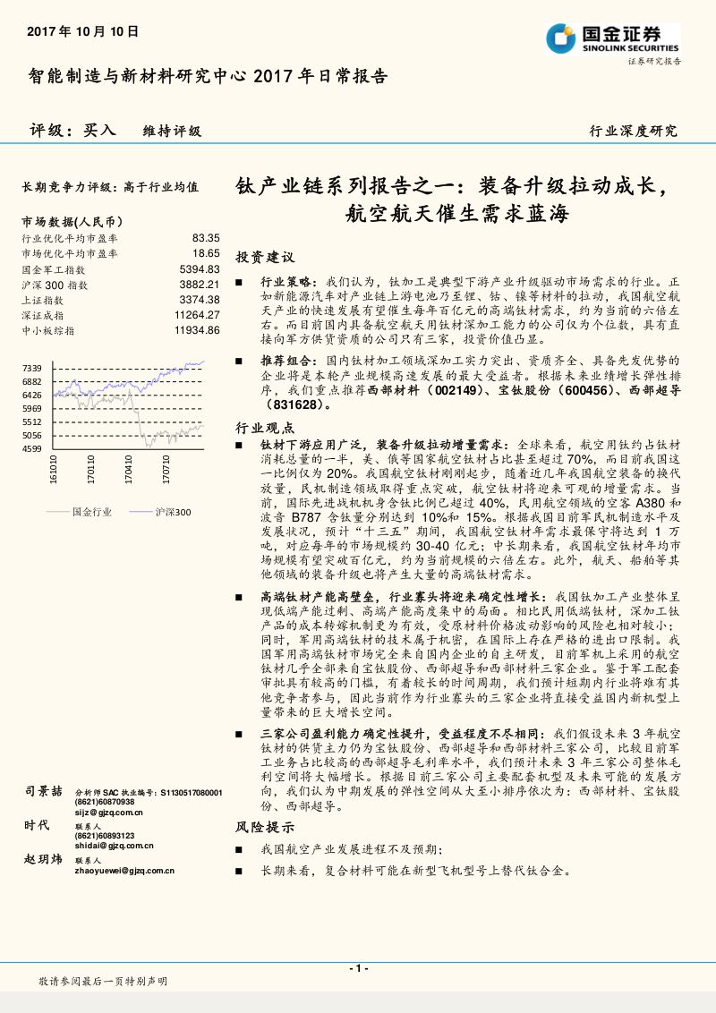 钛产业链系列报告之一:装备升级拉动成长,航空航天催生需求蓝海