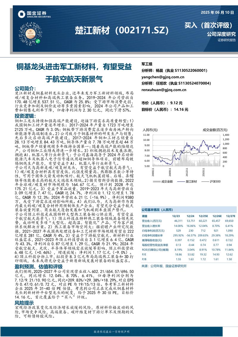 公司深度研究:铜基龙头进击军工新材料,有望受益于航空航天新景气