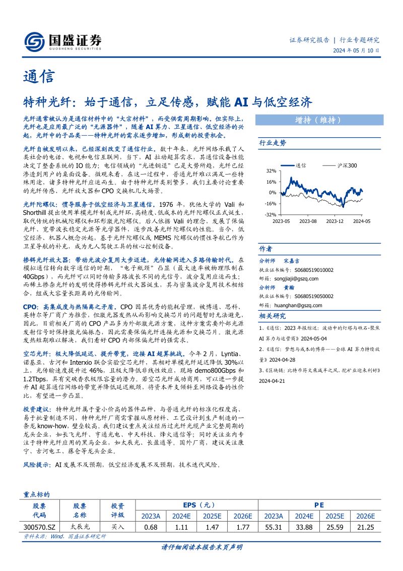 【国盛证券】特种光纤:始于通信,立足传感,赋能AI与低空经济