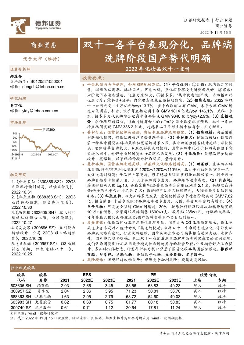 72-【德邦证券】商业贸易行业2022年化妆品双十一点评：双十一各平台表现分化，品牌端洗牌阶段国产替代明确