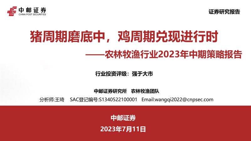 【中邮证券】农林牧渔行业2023年中期策略报告：猪周期磨底中，鸡周期兑现进行时