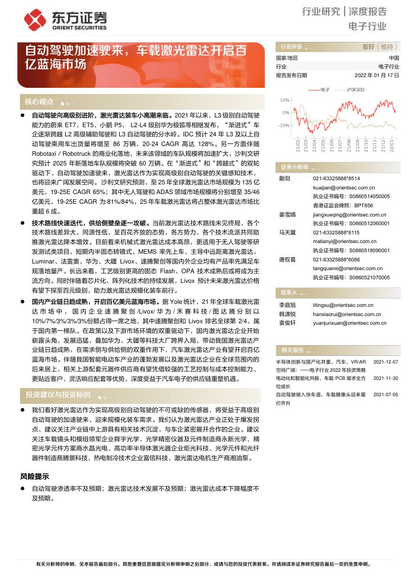 57-【东方证券】自动驾驶加速驶来，车载激光雷达开启百亿蓝海市场（烽火研报www.fhyanbao.com）